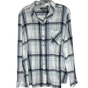 Natural Reflections women's blue white plaid button-down long-sleeve shirt XXL